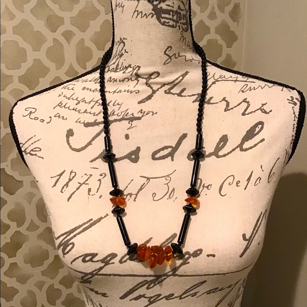 Vintage Amber and Onyx Necklace